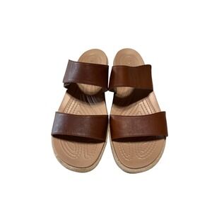 Crocs Leigh II Women 11 Brown Two Strap Wedge Sandals Dual Comfort Slides 202531